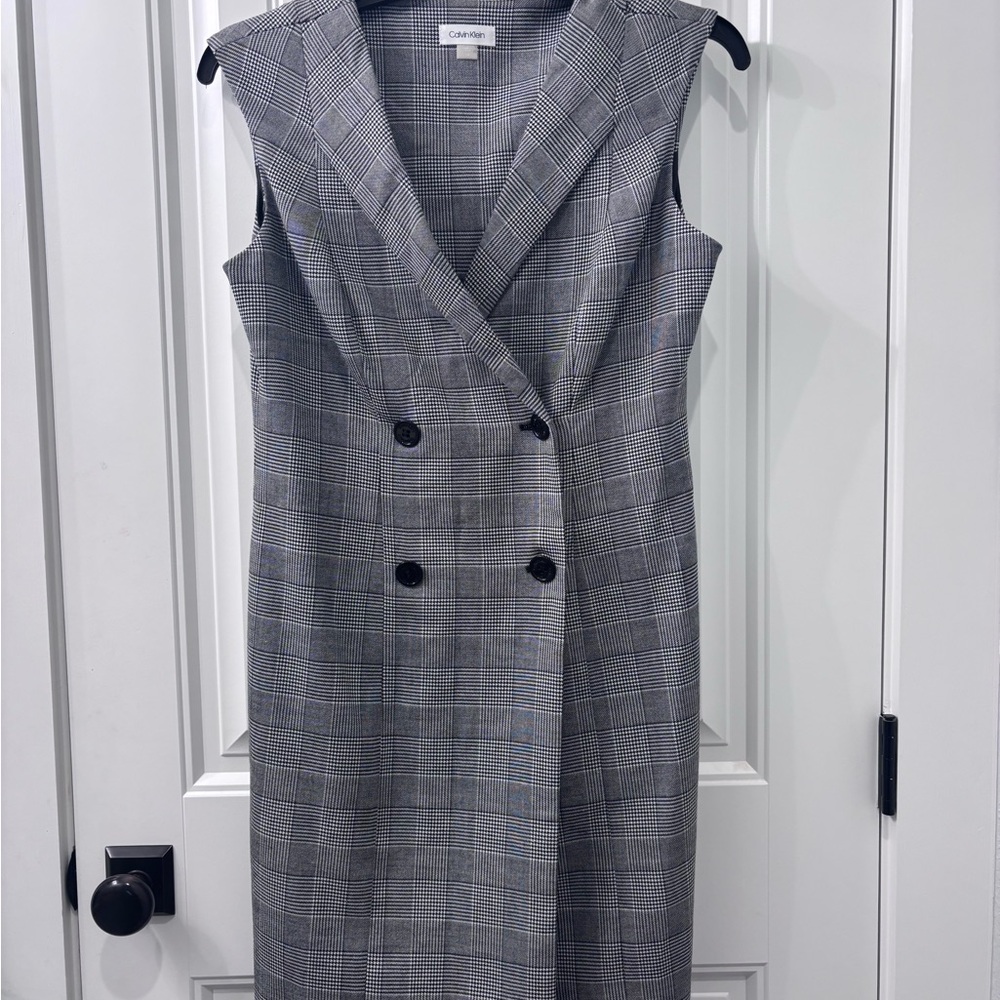 Calvin Klein Gray Plaid Midi Dress